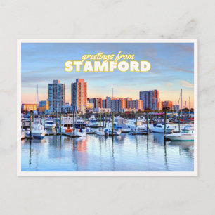 Stamford Connecticut Skyline Harbor Boats Greeting Postcard