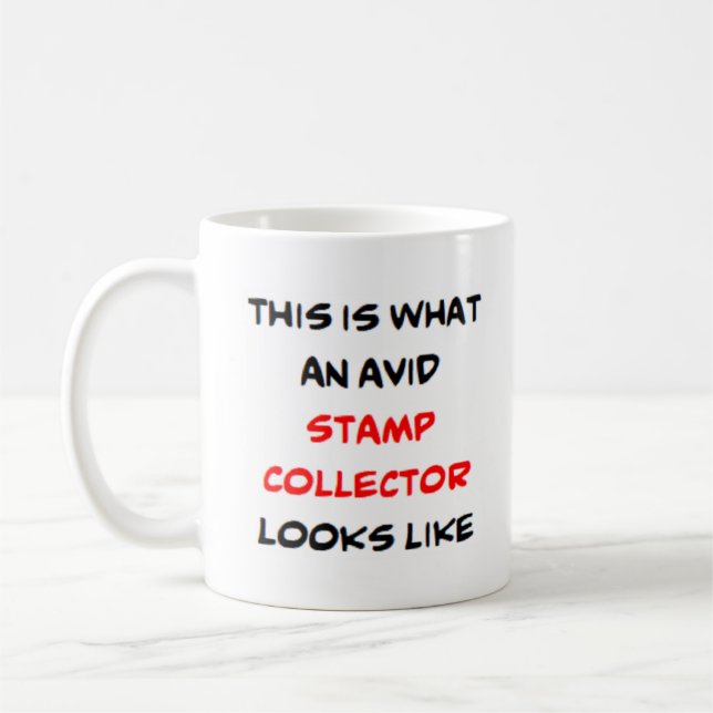 stamp collector, avid coffee mug (Left)