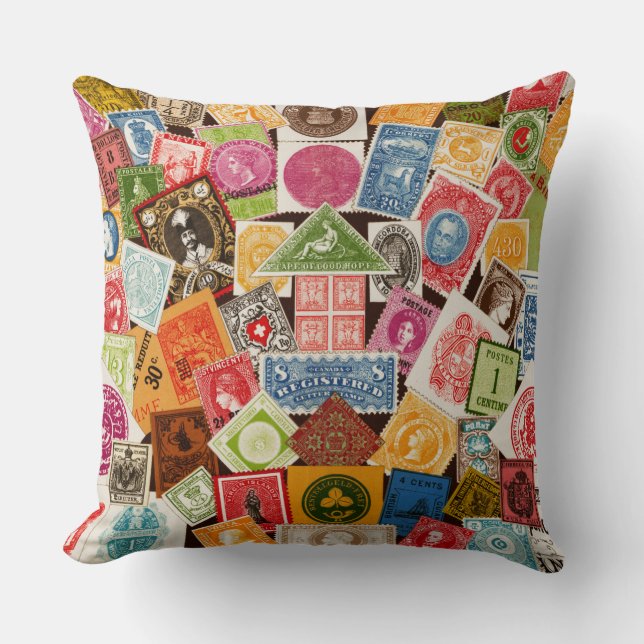 Stamp Collector Throw Pillow (Front)