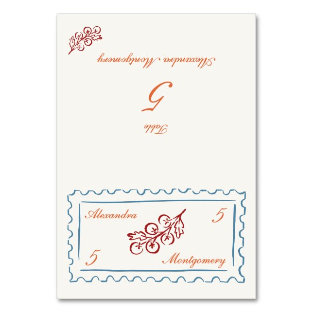 Stamp Hand Drawn Meal Choice Wedding Place Card (Front)