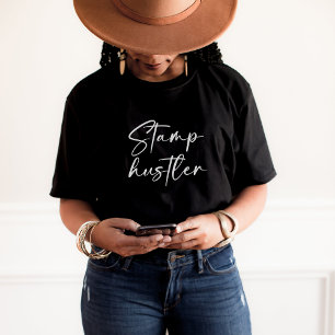 Stamp Hustler White Script Notary Public Black  T-Shirt