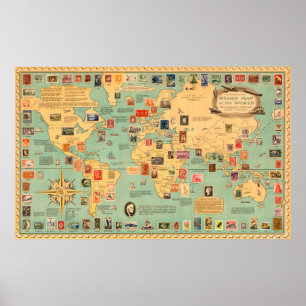Stamp Map of the World Poster