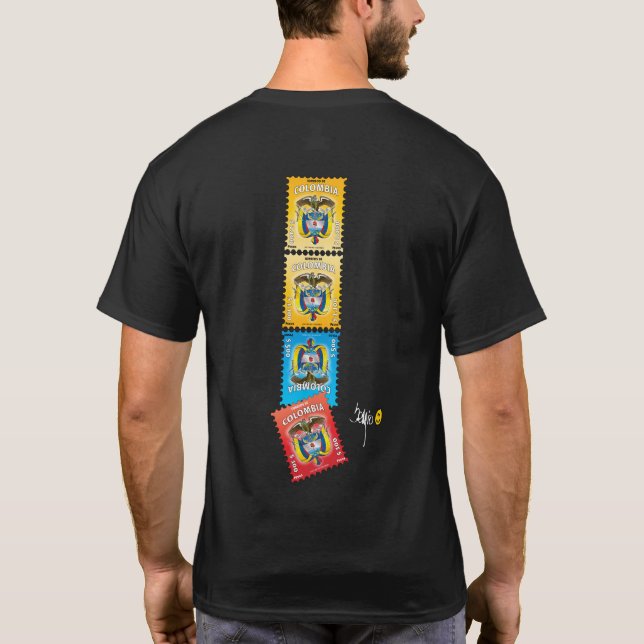 Stamp of colombia with the colombian coat of arms T-Shirt (Back)