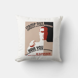 Stamp Out Syphilis and Gonorrhoea Cushion