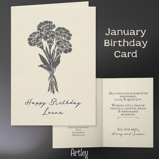 Stamped Carnation January Birth Flower Linen Card (Creator Uploaded)