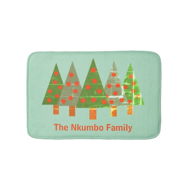 Stamped Christmas Pine Forest Personalised Name Bath Mat (Front)