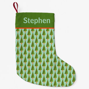 Stamped Christmas Tree Pattern with Name on Stripe Small Christmas Stocking