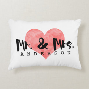 Stamped Heart Rustic Mr & Mrs Monogram Decorative Cushion