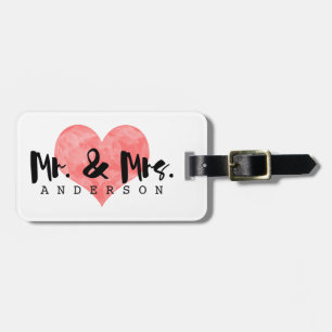 Stamped Heart Rustic Mr & Mrs Monogram Luggage Tag