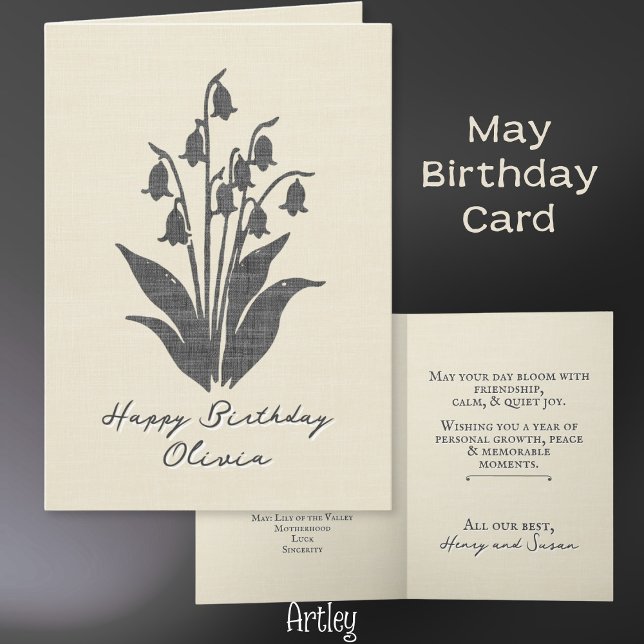 Stamped Lily of the Valley May Birth Flower Linen Card (Creator Uploaded)