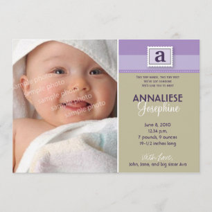 Stamped Monogram Birth Announcement :: purple