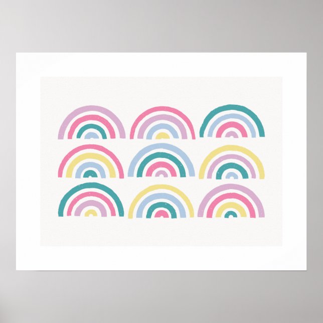 Stamped Rainbows Kids' Art Print - Teal (Front)