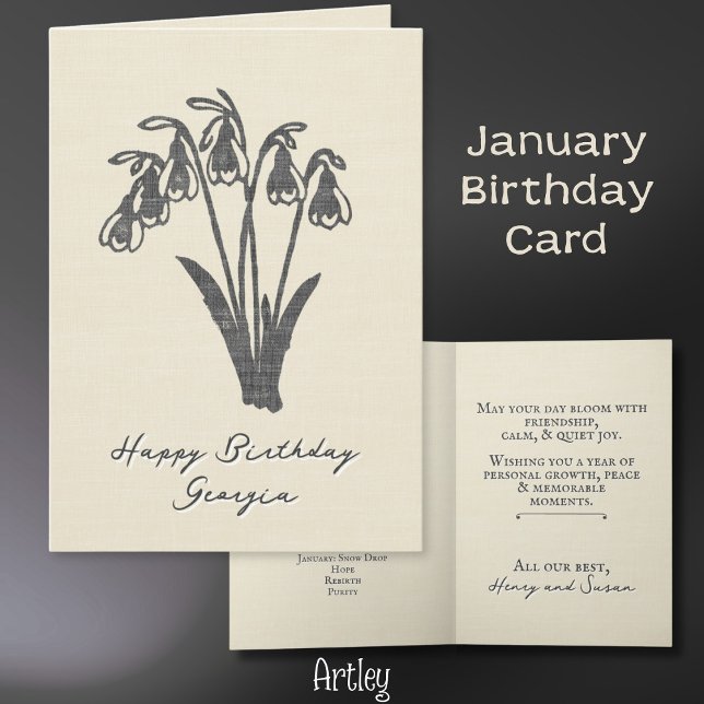 Stamped Snow Drop January Birth Flower Linen Card (Creator Uploaded)