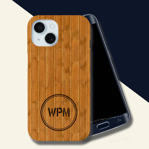 Stamped Wood Style Monogram iPhone 15 Case
