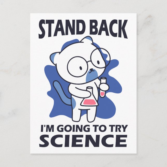 Stand Back - Adorable Cat Scientist Experimenting  Postcard (Front)