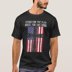 Stand Flag Kneel Cross God Jesus America US Christ T-Shirt