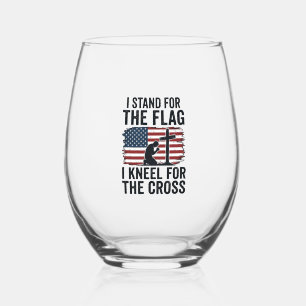 Stand for the Flag Kneel for the Cross Shirt Desig Stemless Wine Glass