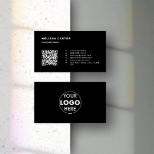 Stand Out! Easy QR Code & Logo Black Minimal Business Card