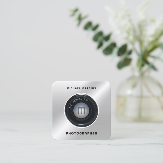 Stand out photo camera looks square business card (Standing Front)