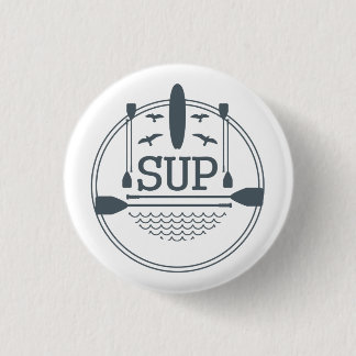 Stand up paddle boarding flat emblem 3 cm round badge