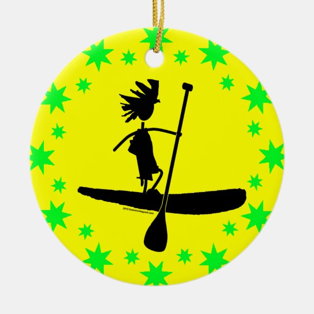 Stand Up Paddle Silhouette Design Ceramic Tree Decoration (Front)