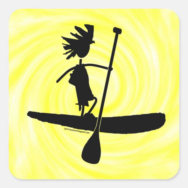 Stand Up Paddle Silhouette Design Square Sticker (Front)
