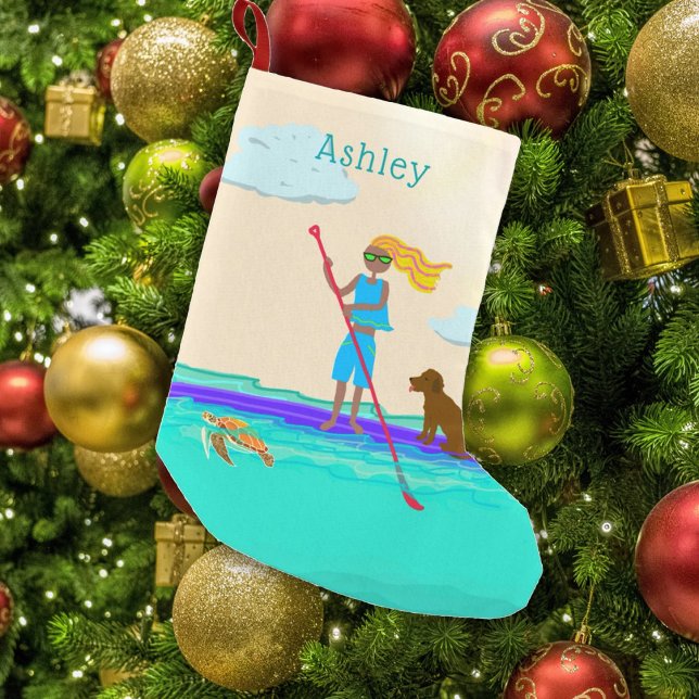 Stand Up Paddleboarding Name Template Small Christmas Stocking (Creator Uploaded)