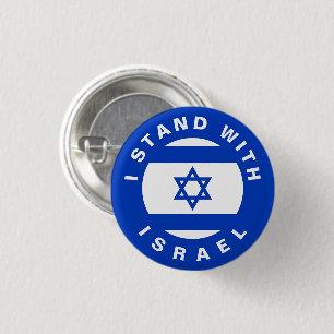 Stand with Israel blue white custom text and flag 3 Cm Round Badge
