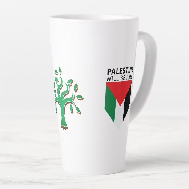Stand With Palestine, Flag and Olive Tree Latte Mug (Right Angle)