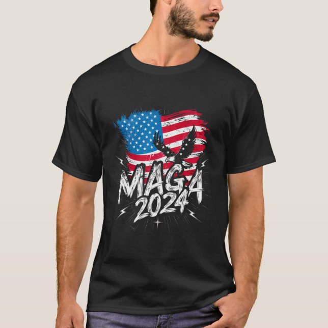 Stand With Trump Maga 2024 Patriotic Flag Tee Vote (Front)