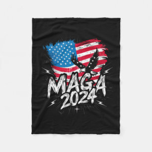 Stand With Trump Maga 2024 Patriotic Flag Tee Vote Fleece Blanket