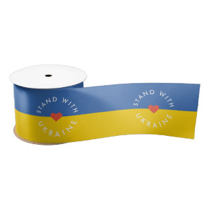 Stand with Ukraine Anti War Protest Ukrainian Satin Ribbon