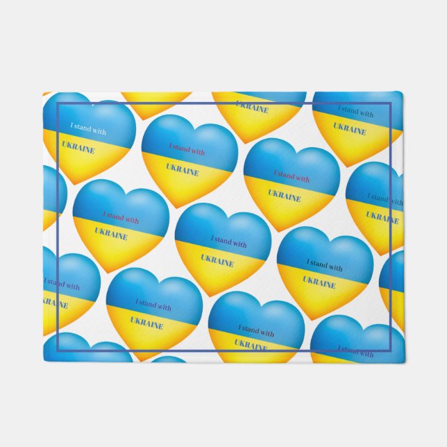 Stand with Ukraine Blue Yellow Doormat (Front)
