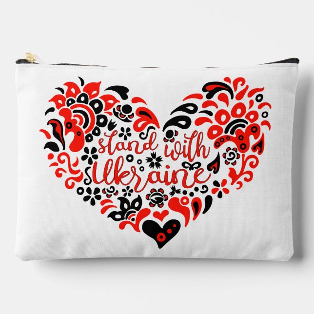 Stand with Ukraine lettering and heart Accessory Pouch (Front)