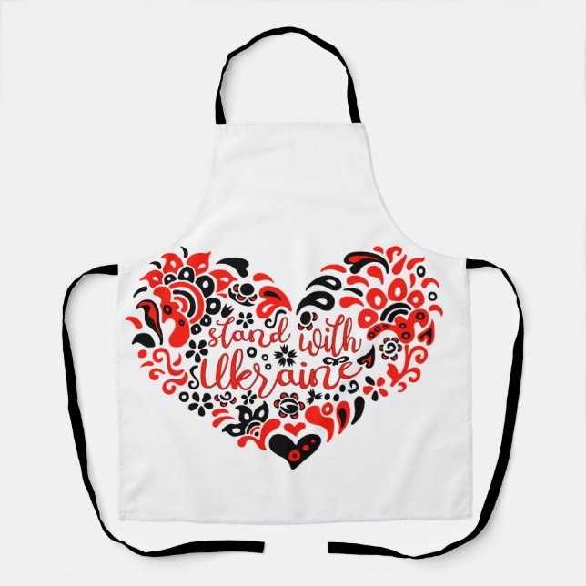 Stand with Ukraine lettering and heart Apron (Front)