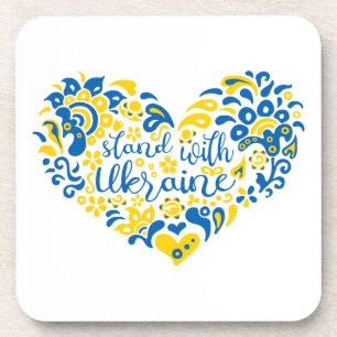 Stand with Ukraine lettering and heart Coaster