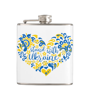 Stand with Ukraine lettering and heart Hip Flask