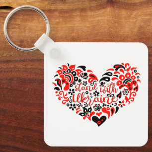 Stand with Ukraine lettering and heart Key Ring