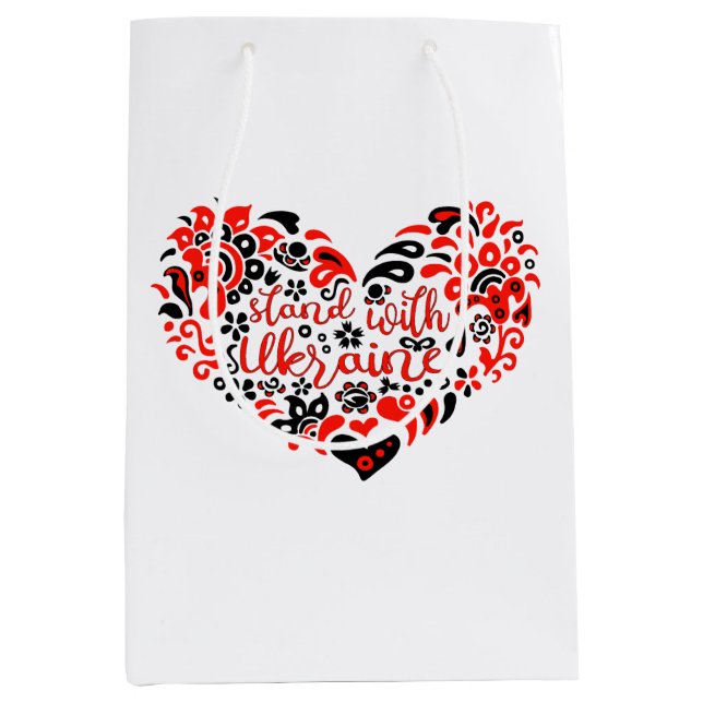 Stand with Ukraine lettering and heart Medium Gift Bag (Front)