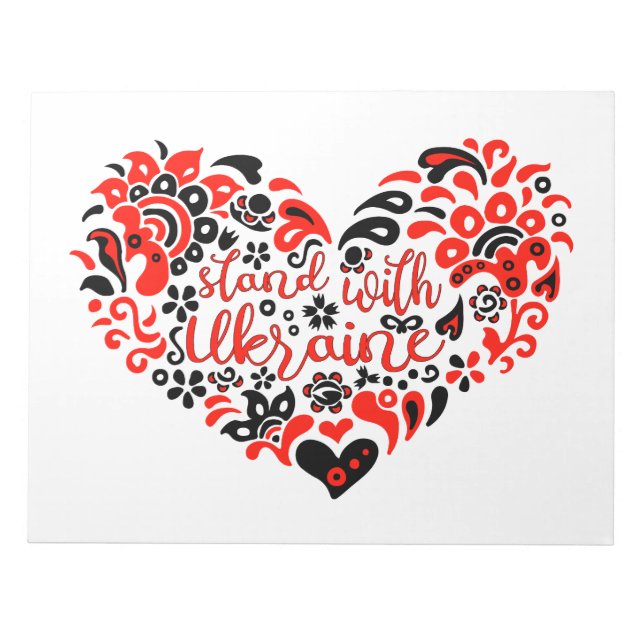 Stand with Ukraine lettering and heart Notepad (Front)