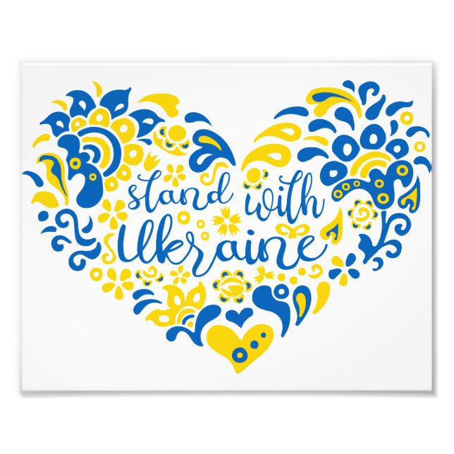 Stand with Ukraine lettering and heart Photo Print (Front)