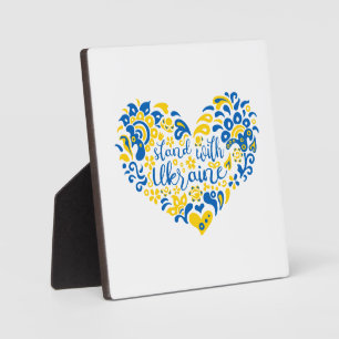 Stand with Ukraine lettering and heart Plaque