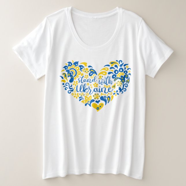 Stand with Ukraine lettering and heart Plus Size T-Shirt (Design Front)