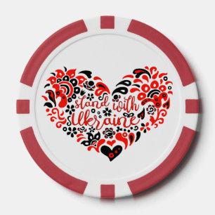 Stand with Ukraine lettering and heart Poker Chips