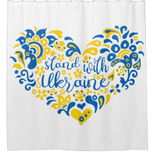 Stand with Ukraine lettering and heart Shower Curtain