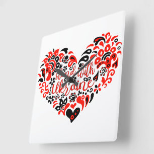 Stand with Ukraine lettering and heart Square Wall Clock