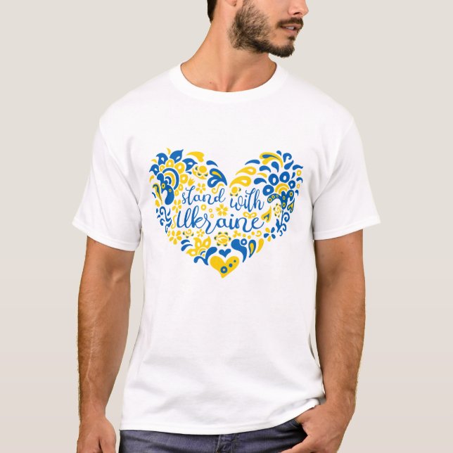 Stand with Ukraine lettering and heart T-Shirt (Front)