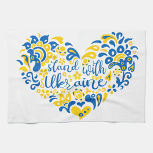 Stand with Ukraine lettering and heart Tea Towel