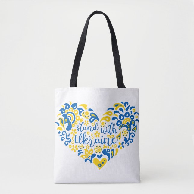 Stand with Ukraine lettering and heart  Tote Bag (Front)