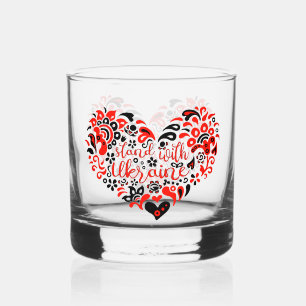 Stand with Ukraine lettering and heart Whiskey Glass
